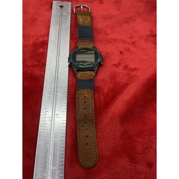 Timex Expedition Indiglo Digital Watch Alarm Teal & Orange Leather Need Battery - Picture 6 of 10